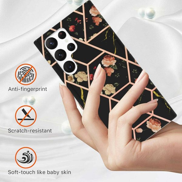 Samsung Galaxy S22 Ultra 5G Case Hard back Marble Pattern Slim Design Enhanced Camera and Screen Protection Girls and Women Cover (Black) Fashion