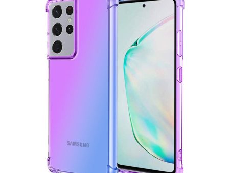 Samsung Galaxy S22 Ultra Clear Rainbow Case Shockproof Tough Gel Transparent Air Cushion Heavy Duty Phone Back Cover (Purple+Blue) Cheap