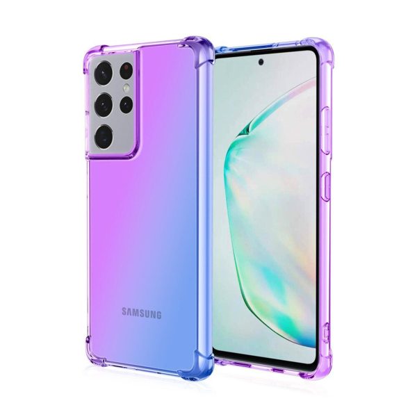 Samsung Galaxy S22 Ultra Clear Rainbow Case Shockproof Tough Gel Transparent Air Cushion Heavy Duty Phone Back Cover (Purple+Blue) Cheap