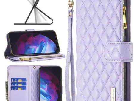 For Samsung Galaxy S23 Diamond Quilted Leather Zipper Wallet Flip Protective Case Cover – Purple Online Hot Sale