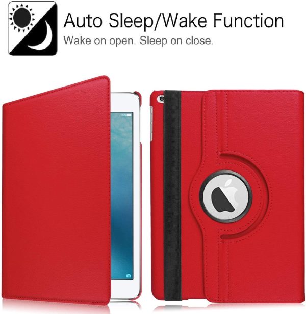 Apple iPad 5th Gen 9.7 Leather Case, Rotating 360 Degree Stand Smart Shockproof Flip Cover (Red) Hot on Sale