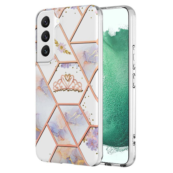 Samsung Galaxy S22 Plus 5G Case Hard back Marble Pattern Slim Design Enhanced Camera and Screen Protection Girls and Women Cover (Pink Crown) on Sale