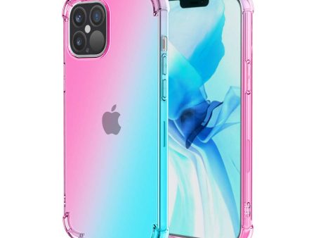 For Apple iPhone 12 Pro Max Rainbow Clear Case Shockproof Tough Gel Transparent Colorful Heavy Duty Phone Back Cover (Purple +Blue) Fashion