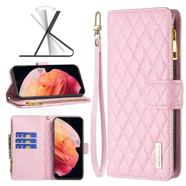 For Samsung Galaxy S23+  S23 Plus Diamond Quilted Leather Zipper Wallet Flip Protective Case Cover – Rose Gold Online Sale