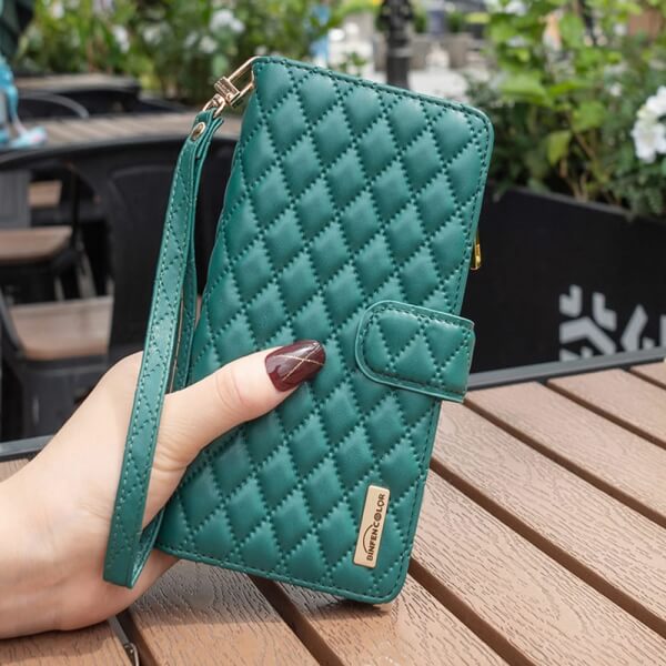 For Samsung Galaxy S23 Diamond Quilted Leather Zipper Wallet Flip Protective Case Cover – Green Online