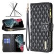 For Samsung Galaxy S22 Ultra Diamond Quilted Leather Zipper Wallet Flip Protective Case Cover – Black Hot on Sale