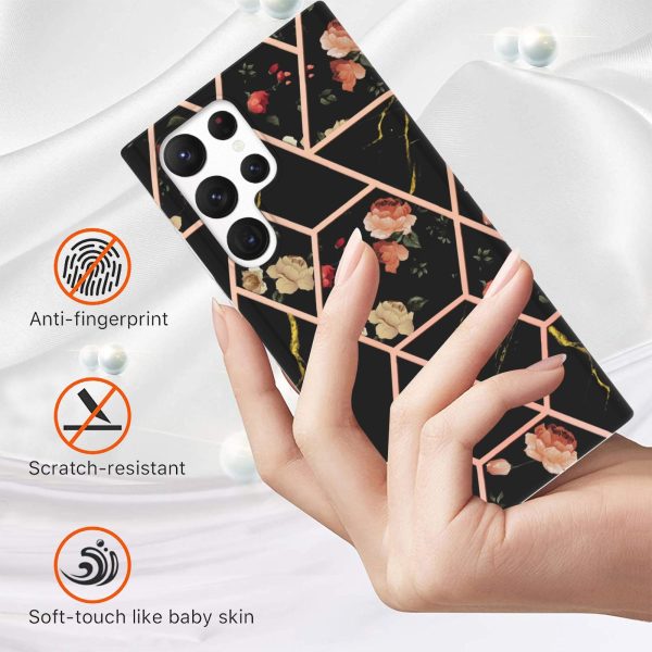 Samsung Galaxy S23 Ultra 5G Case Hard back Marble Pattern Slim Design Enhanced Camera and Screen Protection Girls and Women Cover (Black) For Sale