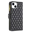 For Apple iPhone 14 Diamond Quilted Leather Zipper Wallet Flip Protective Case Cover – Black Online Hot Sale