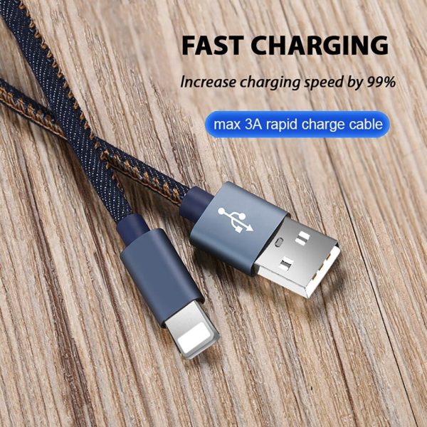 Lightning Fast Charging Data Sync Charger Cable Cord Denim For Apple iPhone iPad iPod Supply