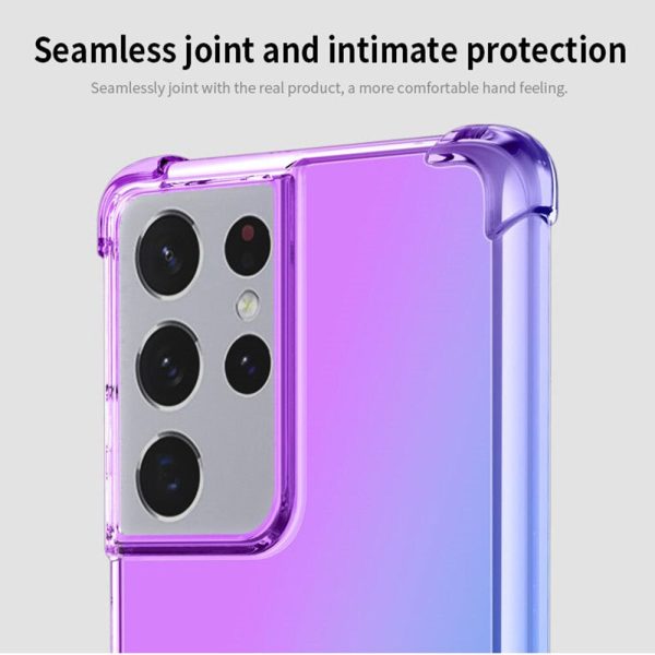 Samsung Galaxy S22 Clear Rainbow Case Shockproof Tough Gel Transparent Air Cushion Heavy Duty Phone Back Cover (Purple+Green) on Sale