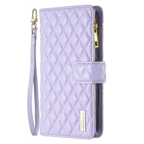 For Apple iPhone 13 Diamond Quilted Leather Zipper Wallet Flip Protective Case Cover – Purple For Cheap