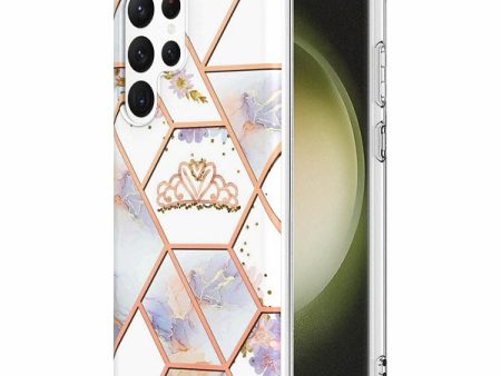 Samsung Galaxy S23 Ultra 5G Case Hard back Marble Pattern Slim Design Enhanced Camera and Screen Protection Girls and Women Cover (Pink Crown) For Sale