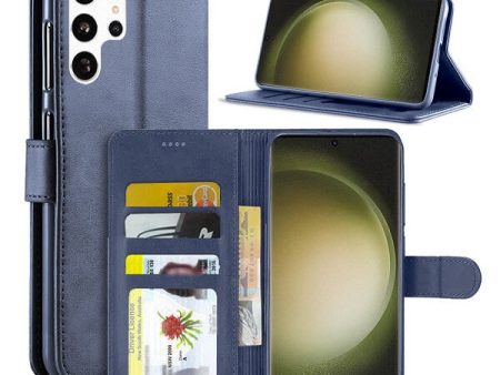 Samsung Galaxy S23 Ultra Wallet Case Flip Leather Card Slots Magnetic Stand Cover (Navy Blue) Cheap