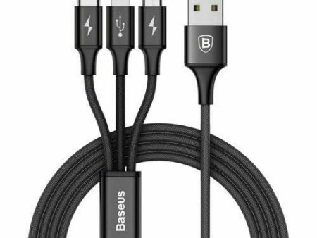 3in1 Multi Charging Cable.3.0A Fast Charging Cord ,4ft (1.2metre) Braided Universal 3 in 1 Charging Cord with Lighting, Type-C, Micro USB ports Online Hot Sale