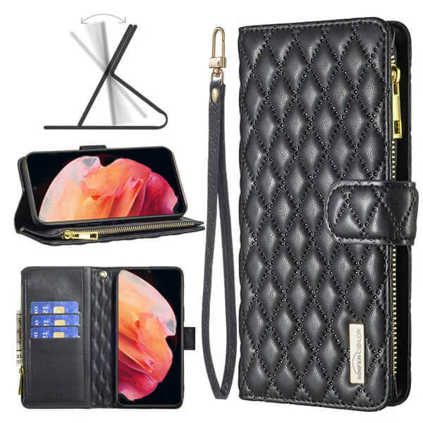 For Samsung Galaxy S23+  S23 Plus Diamond Quilted Leather Zipper Wallet Flip Protective Case Cover – Black Online