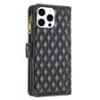 For Apple iPhone 14 Pro Max Diamond Quilted Leather Zipper Wallet Flip Protective Case Cover – Black on Sale