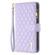 For Samsung Galaxy S22 Ultra Diamond Quilted Leather Zipper Wallet Flip Protective Case Cover – Purple Hot on Sale