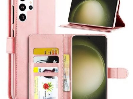 Samsung Galaxy S23 Ultra Wallet Case Flip Leather Card Slots Magnetic Stand Cover (Rose Gold) Hot on Sale