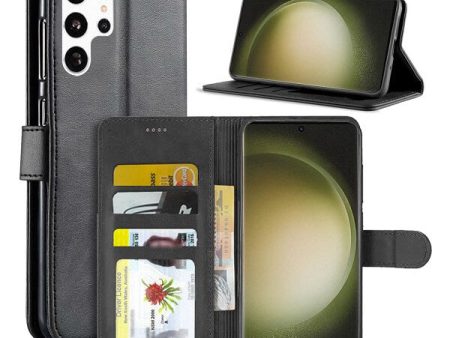 Samsung Galaxy S23 Ultra Wallet Case Flip Leather Card Slots Magnetic Stand Cover (Black) For Sale