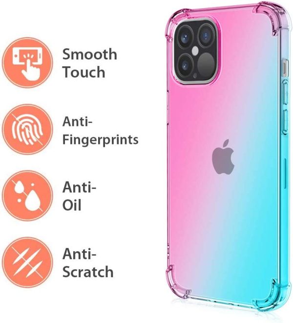 For Apple iPhone 12 Pro Max Rainbow Clear Case Shockproof Tough Gel Transparent Colorful Heavy Duty Phone Back Cover (Purple +Blue) Fashion