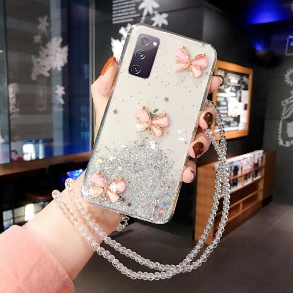 For Samsung Galaxy S21 Plus Smart Shockproof Glitter Crystal butterfly Wrist Strap Case Cover Galaxy S21+ Online Hot Sale