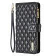 For Apple iPhone 14 Pro Max Diamond Quilted Leather Zipper Wallet Flip Protective Case Cover – Black on Sale