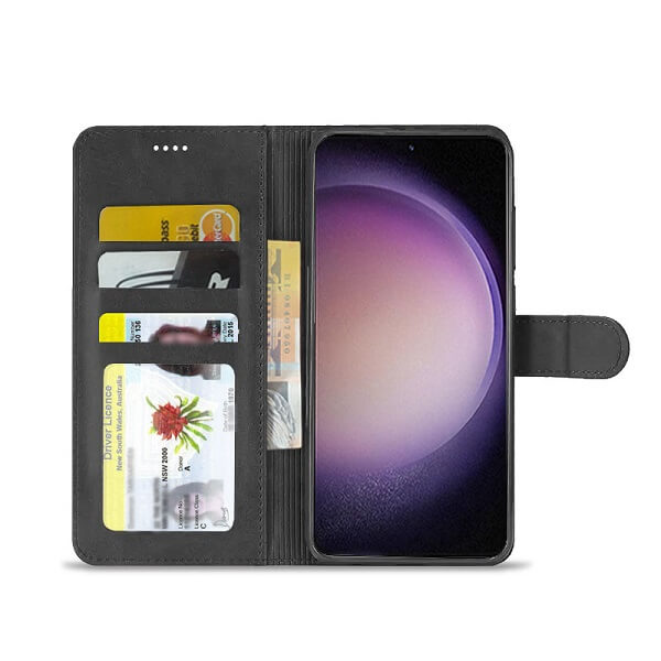 Samsung Galaxy S23 Wallet Case Flip Leather Card Slots Magnetic Stand Cover (Black) For Sale