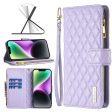 For Apple iPhone 14 Diamond Quilted Leather Zipper Wallet Flip Protective Case Cover – Purple Online Hot Sale