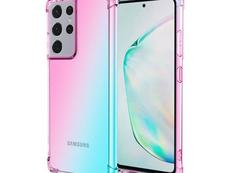 Samsung Galaxy S22 Ultra Clear Rainbow Case Shockproof Tough Gel Transparent Air Cushion Heavy Duty Phone Back Cover (Purple+Green) Sale