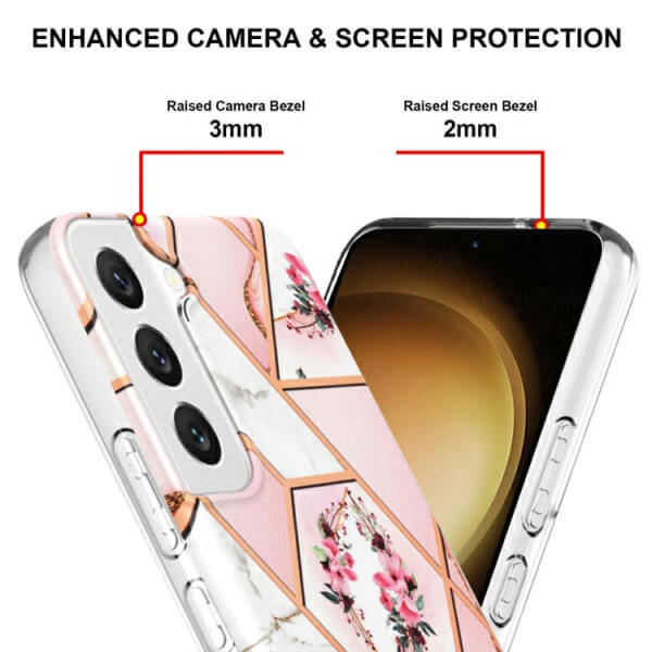 Samsung Galaxy S23 Plus 5G Case Hard back Marble Pattern Slim Design Enhanced Camera and Screen Protection Girls and Women Cover (Pink Flower) Cheap