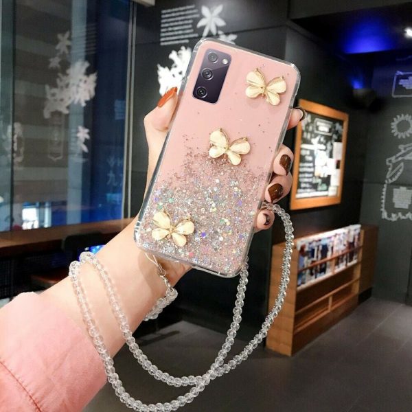 For Samsung Galaxy S21 Plus Smart Shockproof Glitter Crystal butterfly Wrist Strap Case Cover Galaxy S21+ Online Hot Sale