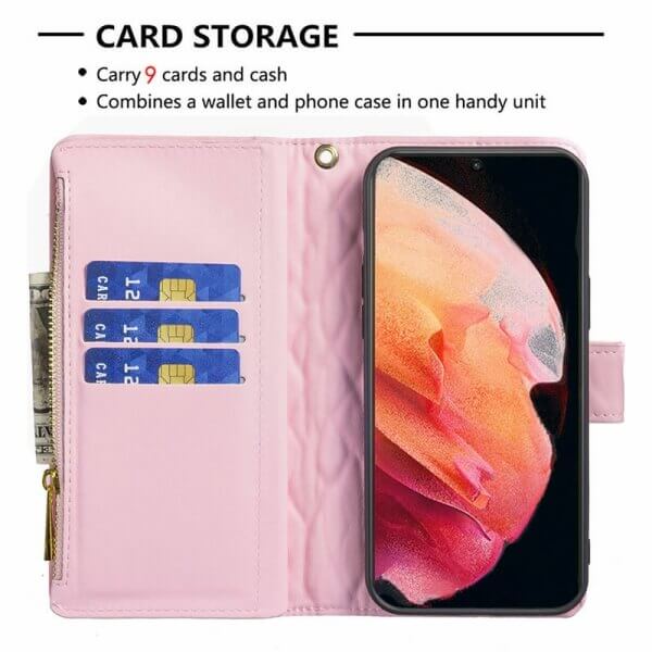 For Samsung Galaxy S23+  S23 Plus Diamond Quilted Leather Zipper Wallet Flip Protective Case Cover – Rose Gold Online Sale