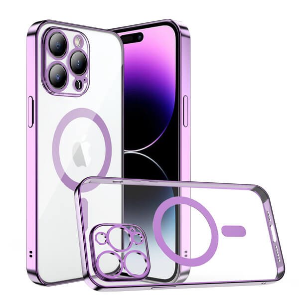 For Apple iPhone 14 Pro Max MagSafe Magnetic Case with HaloLock Shockproof Military Grade Protection Scratch Resistant Back Clear Protective Cover (Purple) For Cheap