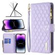 For Apple iPhone 14 Pro Max Diamond Quilted Leather Zipper Wallet Flip Protective Case Cover – Purple Online