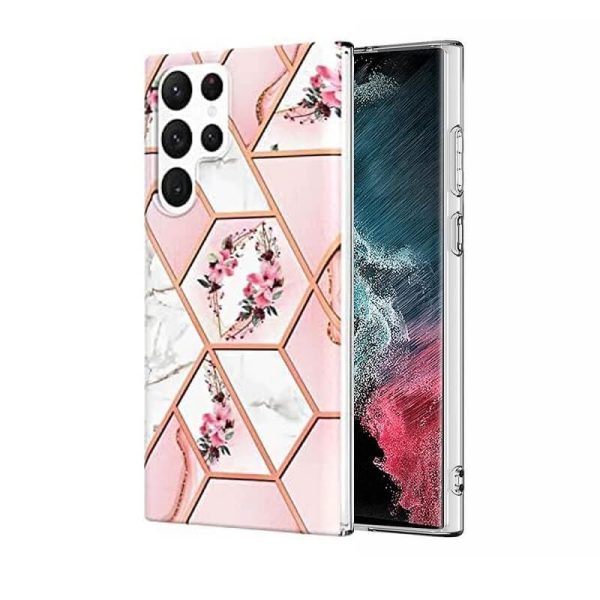 Samsung Galaxy S22 Ultra 5G Case Hard back Marble Pattern Slim Design Enhanced Camera and Screen Protection Girls and Women Cover (Pink Flower) Online Sale