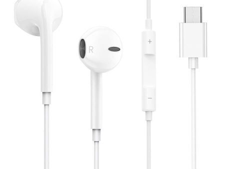 Type C USB Wired Earphones Stereo Headphones Earbuds with Mic for Samsung Huawei (White) Supply