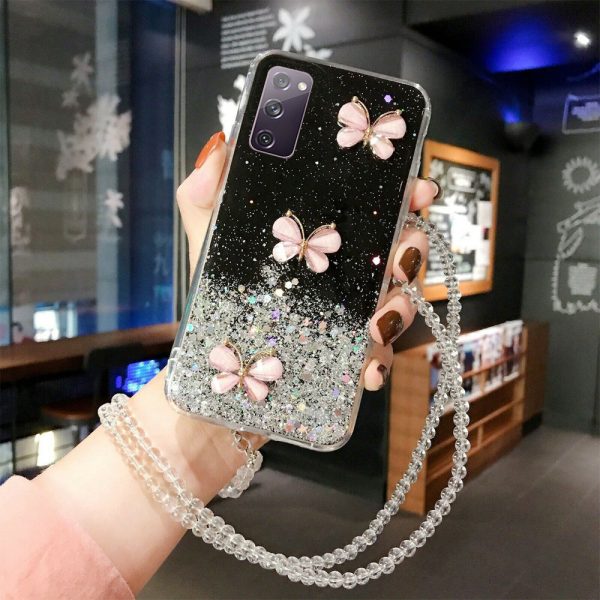 For Samsung Galaxy S21 Plus Smart Shockproof Glitter Crystal butterfly Wrist Strap Case Cover Galaxy S21+ Online Hot Sale