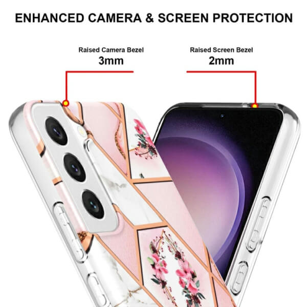 Samsung Galaxy S23 Case Hard back Marble Pattern Slim Design Enhanced Camera and Screen Protection Girls and Women Cover (Pink Flower) Fashion