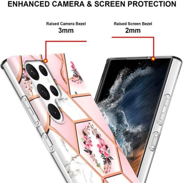 Samsung Galaxy S22 Ultra 5G Case Hard back Marble Pattern Slim Design Enhanced Camera and Screen Protection Girls and Women Cover (Pink Flower) Online Sale