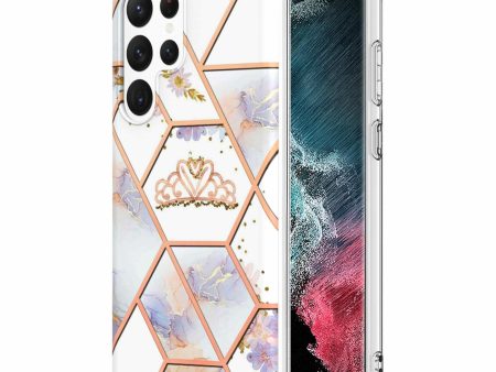 Samsung Galaxy S22 Ultra 5G Case Hard back Marble Pattern Slim Design Enhanced Camera and Screen Protection Girls and Women Cover (Pink Crown) Cheap