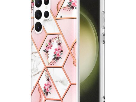 Samsung Galaxy S23 Ultra 5G Case Hard back Marble Pattern Slim Design Enhanced Camera and Screen Protection Girls and Women Cover (Pink Flower) For Discount