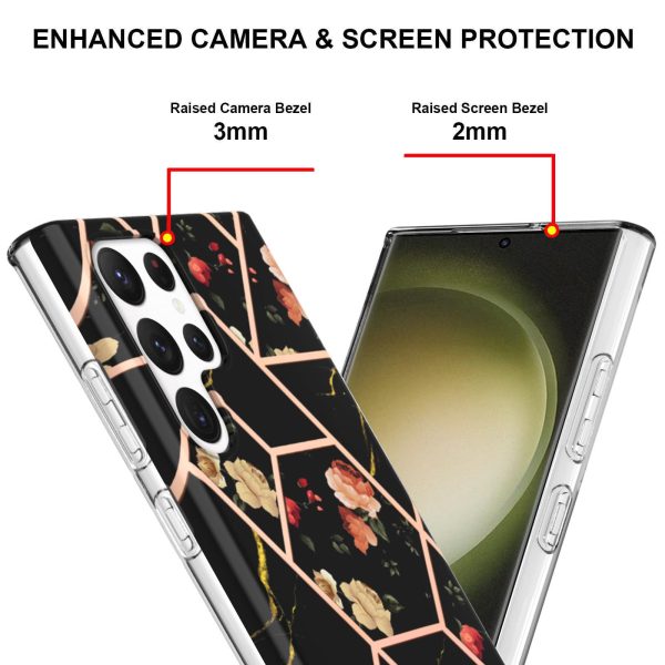 Samsung Galaxy S23 Ultra 5G Case Hard back Marble Pattern Slim Design Enhanced Camera and Screen Protection Girls and Women Cover (Black) For Sale