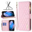 For Samsung Galaxy S23 Ultra Diamond Quilted Leather Zipper Wallet Flip Protective Case Cover – Rose Gold Supply