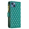 For Apple iPhone 13 Diamond Quilted Leather Zipper Wallet Flip Protective Case Cover – Green Online