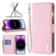 For Apple iPhone 14 Pro Max Diamond Quilted Leather Zipper Wallet Flip Protective Case Cover – Rose Gold on Sale