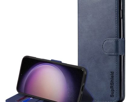 Samsung Galaxy S23 Wallet Case Flip Leather Card Slots Magnetic Stand Cover (Navy Blue) Supply