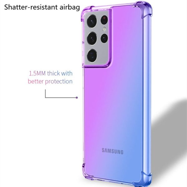 Samsung Galaxy S22 Clear Rainbow Case Shockproof Tough Gel Transparent Air Cushion Heavy Duty Phone Back Cover (Purple+Blue) Fashion