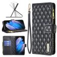 For Samsung Galaxy S23 Ultra Diamond Quilted Leather Zipper Wallet Flip Protective Case Cover – Black Online now