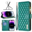 For Apple iPhone 14 Pro Max Diamond Quilted Leather Zipper Wallet Flip Protective Case Cover – Green on Sale