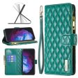 For Samsung Galaxy S23 Diamond Quilted Leather Zipper Wallet Flip Protective Case Cover – Green Online